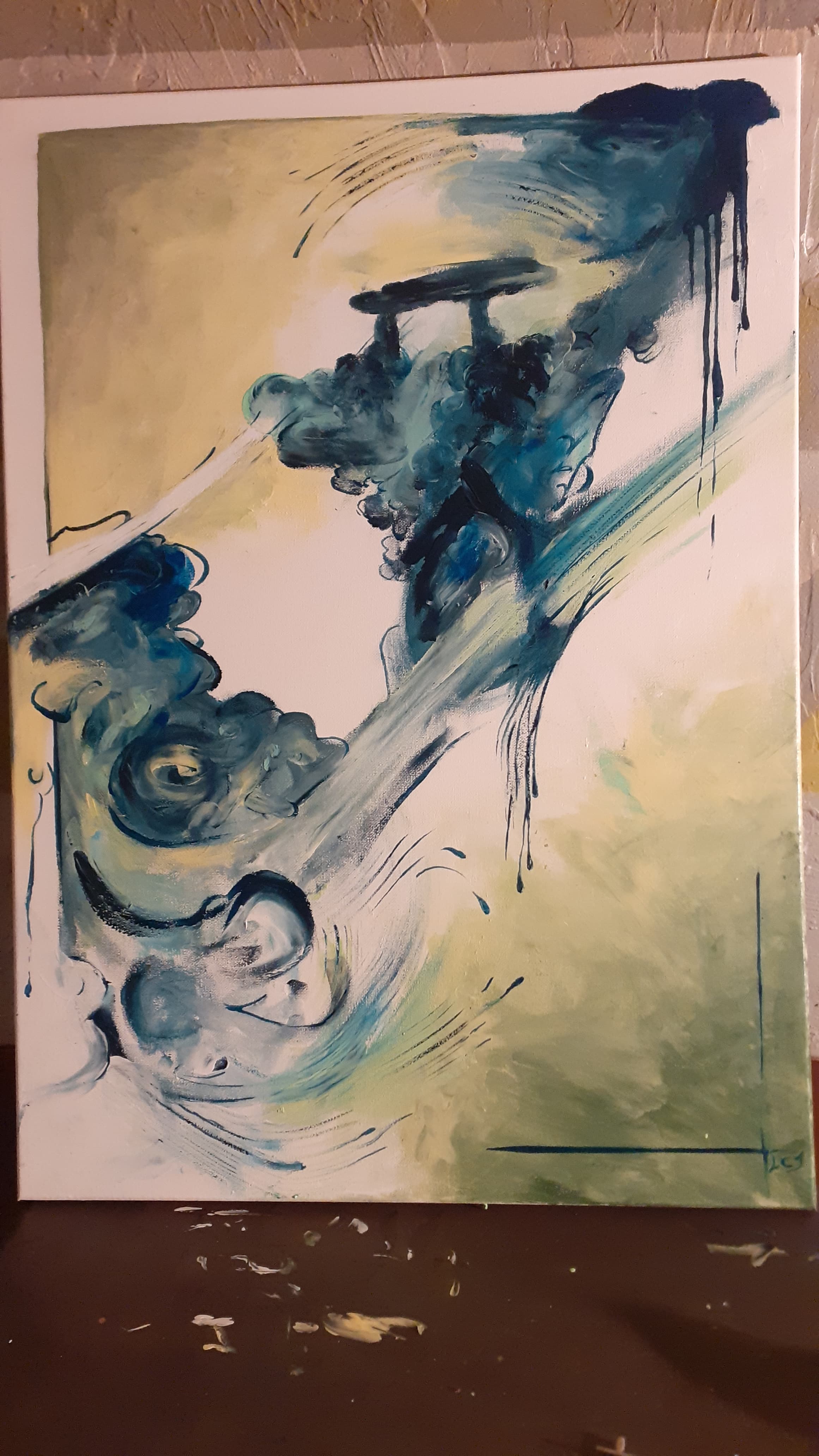 Peinture abstraite bleue/verte (vagues/fumée)